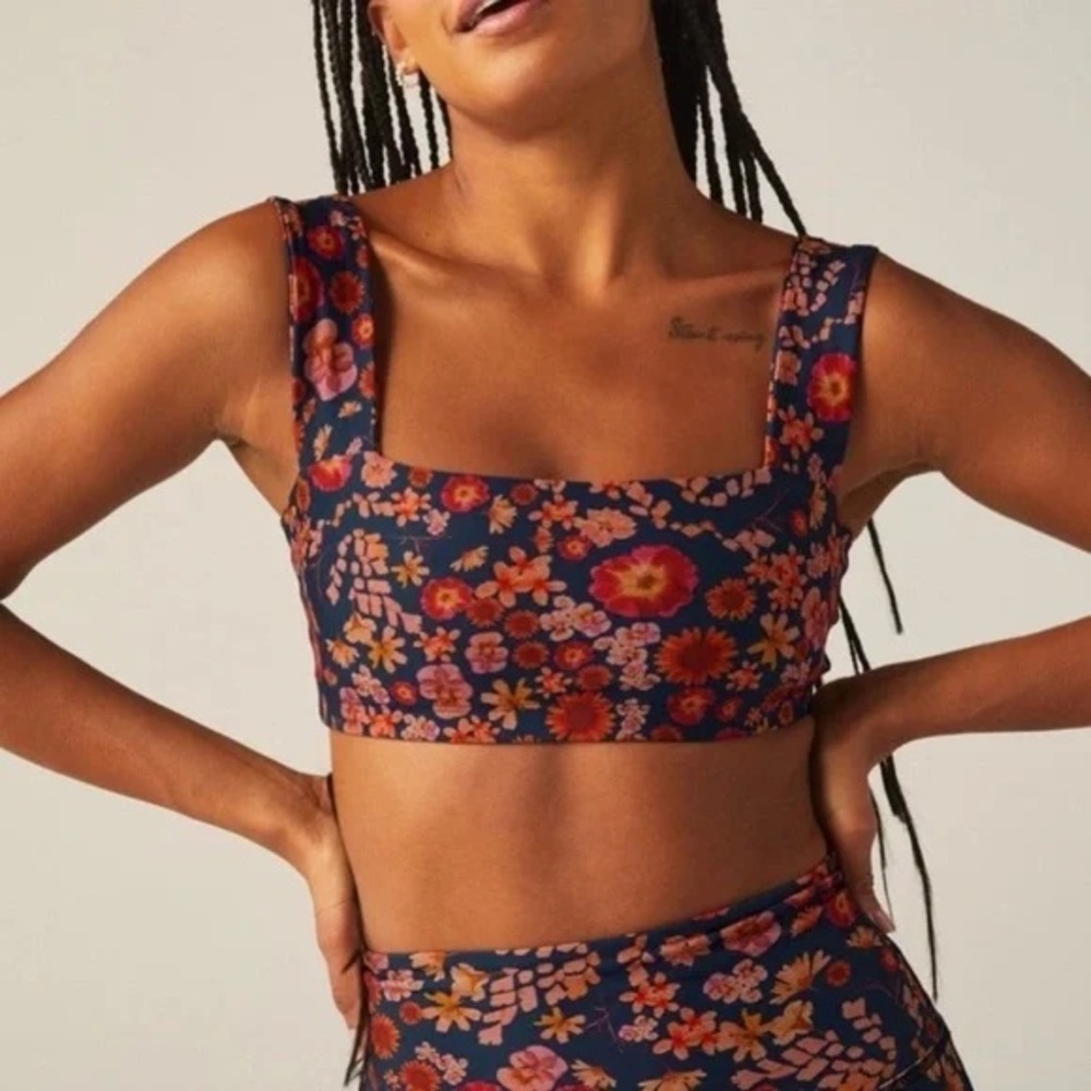 Beyond Yoga Navy Floral Square-Neck Tank Top